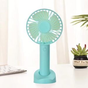 Mini Portable USB Hand Fan – 1200mAh Rechargeable Battery, 3-Speed Mode, Up to 3 Hours Usage, High-Speed Cooling Fan with Stand for Home, Office & Travel (Blue)