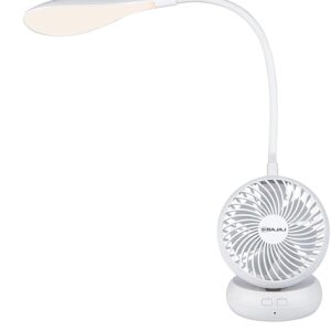 Airlight 85 MM Personal Rechargeable Fan With Task Lighting | 8 W Table Fan | 360-Degree Table Lamp | 3-6 Hours* Battery Backup | Silent Operation | USB Charging Fan | 1-Yr Warranty 【White】
