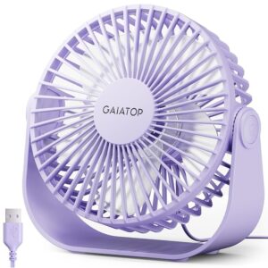 USB Desk Fan, 3 Speeds Portable Small Fan with Strong Airflow, 5.5 Inch Quiet Table Fan, 90° Rotate Personal Cooling Fan For Bedroom Home Office Desktop Travel (Purple)