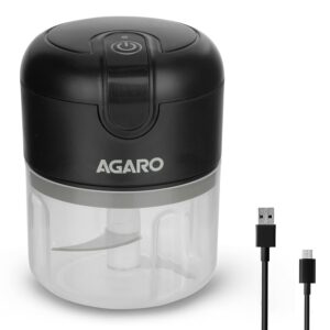 AGARO Elite Rechargeable Mini Electric Chopper, Food Grade Bowl, Stainless Steel Blades, One Touch Operation, for Mincing Garlic, Ginger, Onion, Vegetable, Meat, Nuts, 250 Ml,...