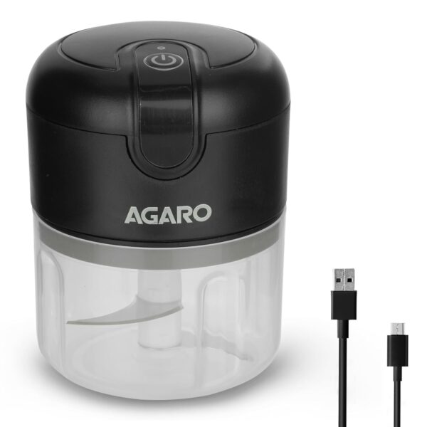 AGARO Elite Rechargeable Mini Electric Chopper, Food Grade Bowl, Stainless Steel Blades, One Touch Operation, for Mincing Garlic, Ginger, Onion, Vegetable, Meat, Nuts, 250 Ml,...