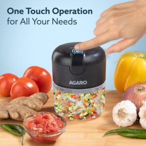 AGARO Elite Rechargeable Mini Electric Chopper, Food Grade Bowl, Stainless Steel Blades, One Touch Operation, for Mincing Garlic, Ginger, Onion, Vegetable, Meat, Nuts, 250 Ml,...