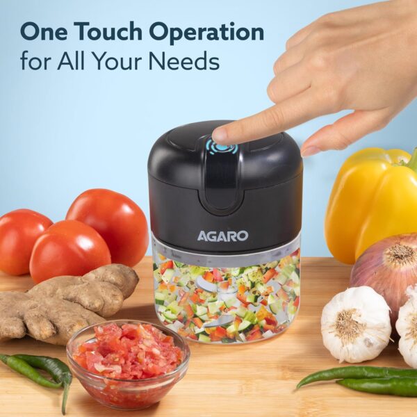 AGARO Elite Rechargeable Mini Electric Chopper, Food Grade Bowl, Stainless Steel Blades, One Touch Operation, for Mincing Garlic, Ginger, Onion, Vegetable, Meat, Nuts, 250 Ml,...