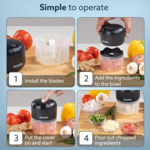 AGARO Elite Rechargeable Mini Electric Chopper, Food Grade Bowl, Stainless Steel Blades, One Touch Operation, for Mincing Garlic, Ginger, Onion, Vegetable, Meat, Nuts, 250 Ml,...