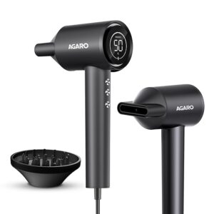 Hair Dryer, Brushless 1600W Motor, 3 Speed & 4 temperature settings, Ionic Technology, Fast Drying High-Speed Low Noise Hairdryer with Magnetic Nozzle & Diffuser