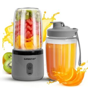 Blender for Smoothies & Juices | Mini Blender Mixer Grinder | 2-Jar Capacity (400ml*2) | 45 Watts Bullet Rechargeable Portable Juicer | Auto-Stop After 40s (GREY)