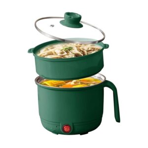 1.5L Multipurpose Electric Cooker Non-Stick Rice Cooker with Steamer Egg Boiler Automatic Electric Pot for Cooking, Boiling, Steaming Mini Hot Pot with Glass Lid (Cooking Pot+Steamer) (Green)