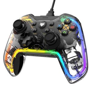 Elite X RGB Wired Gaming Controller for PC with 2 Programmable Macro Back Buttons, Adjustable Dual Vibration Motors,Turbo Mode,Analog Triggers, High Precision joysticks,Low Latency Plug and Play,Translucent Shell Gamepad for pc