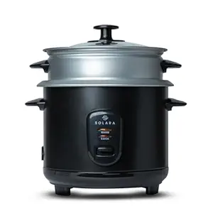 Automatic Rice Cooker - Automatic Electric Cooker with Food Steamer, Electric Rice Cooker and Grain Cooker, 500 Watts, RiceCooker 1 litre with Steam & Rinse Basket - Black