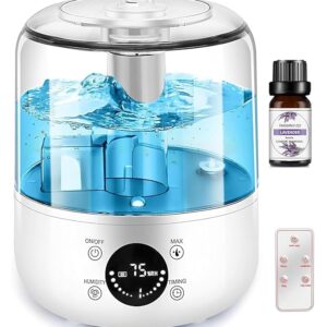 3L Cool Mist Humidifier for Room and Home -Remote Control Ultrasonic Air Humidifier for Room Moisture,Babies and Bedroom with Digital Display, Lasts Up to 30 Hours(White)