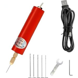 Mini usb Electric Drill Tools for Drilling Holes in Acrylic Charms, Keychains, Jewelry, and PVC,0.7 to 1.2 mm Micro 5 pcs Bits Aluminum Portable Crafting Handheld Drill Set for Drilling[red]