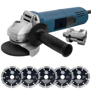 220V Electric Angle Grinder 850W Single Speed Metal Cutting Grinder Handheld Polishing Machine 100mm Cutting Disc Power Tool with 5 pcs marble Cutting Blade and Double Blade Adapter