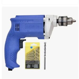 Craft Electric Impact Drill Set for Home Use – Handheld Hammer Drill for Wall & Wood Drilling, 13Pc HSS Drill Bit Set + 1Pc Masonry Bit, Variable Speed Power Tool Kit